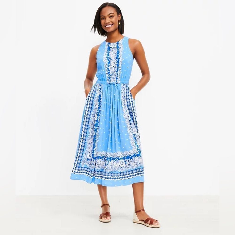 Loft Border Print Midi Dress